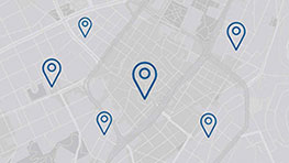 Dealer locator A map with white areas and blue location markers.