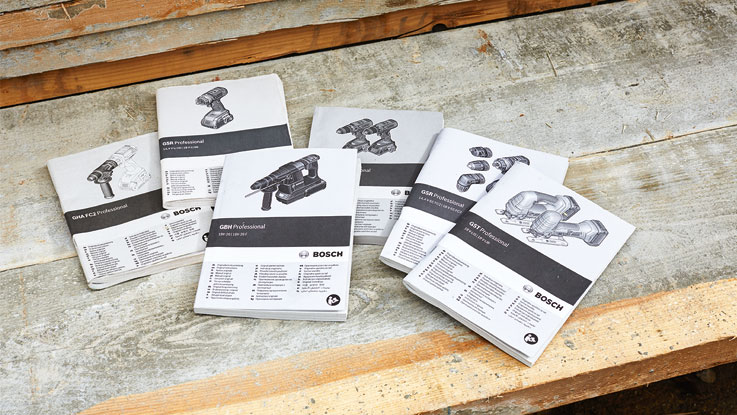 Several user manuals from Bosch Professional on wood.