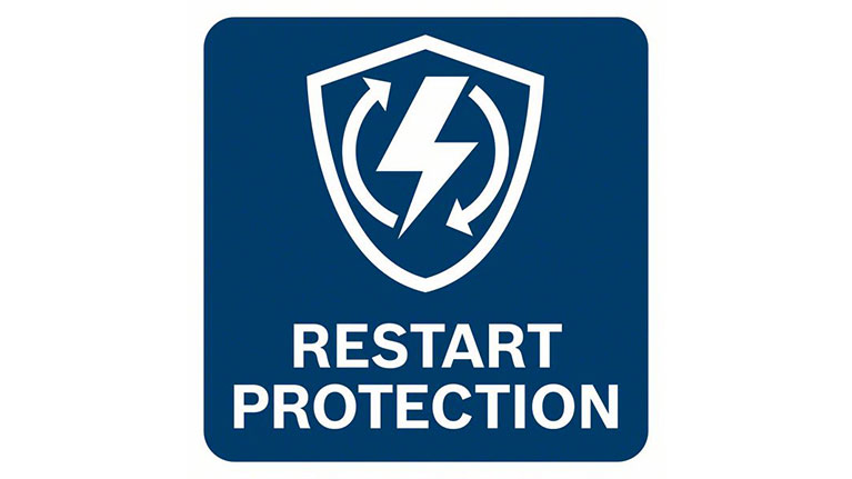 Logo with lightning symbol and the text "RESTART PROTECTION" in blue.