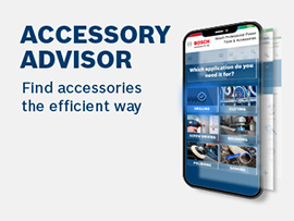 A smartphone displays the Bosch accessory consultation on a bright background.