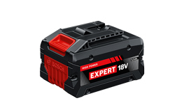 Black Bosch Professional battery with red detail, 18V Expert series.