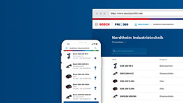 A smartphone displays the Bosch Professional website with tools.