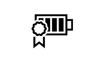 A black Bosch icon with a medal and battery symbol.