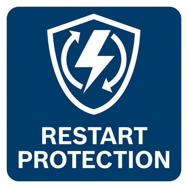Symbol for restart protection with lightning and arrows on a blue background.